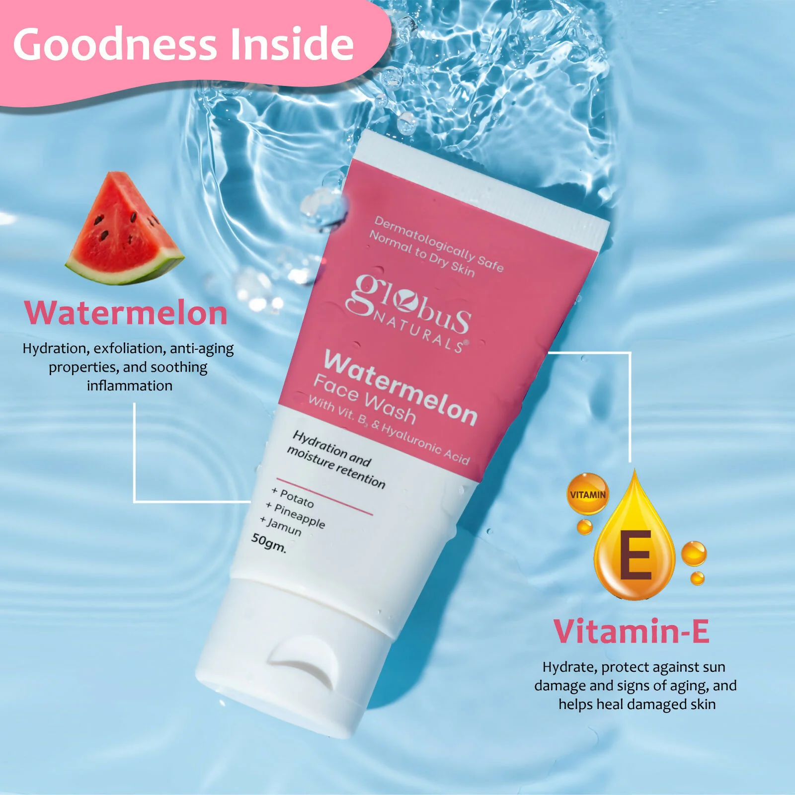 Globus Naturals Watermelon Face Wash with Vitamin B3 & Hyaluronic Acid - Image 8