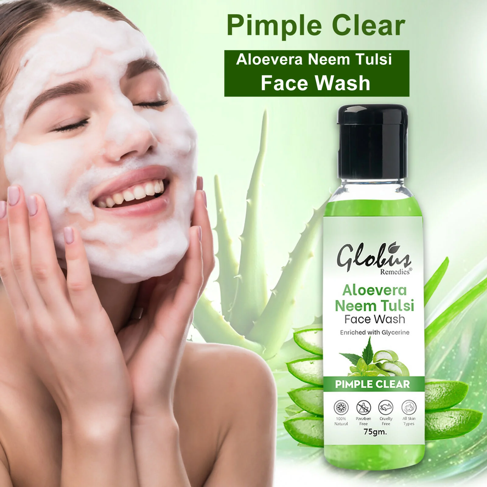 Globus Remedies Aloe vera Neem Tulsi Enriched With Glycerin & Oil Control Formula - Image 4