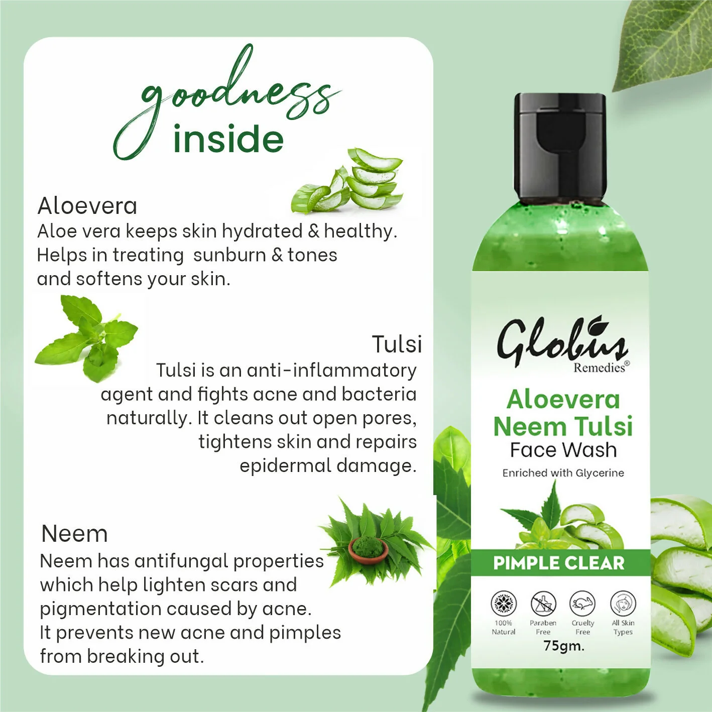 Globus Remedies Aloe vera Neem Tulsi Enriched With Glycerin & Oil Control Formula - Image 6