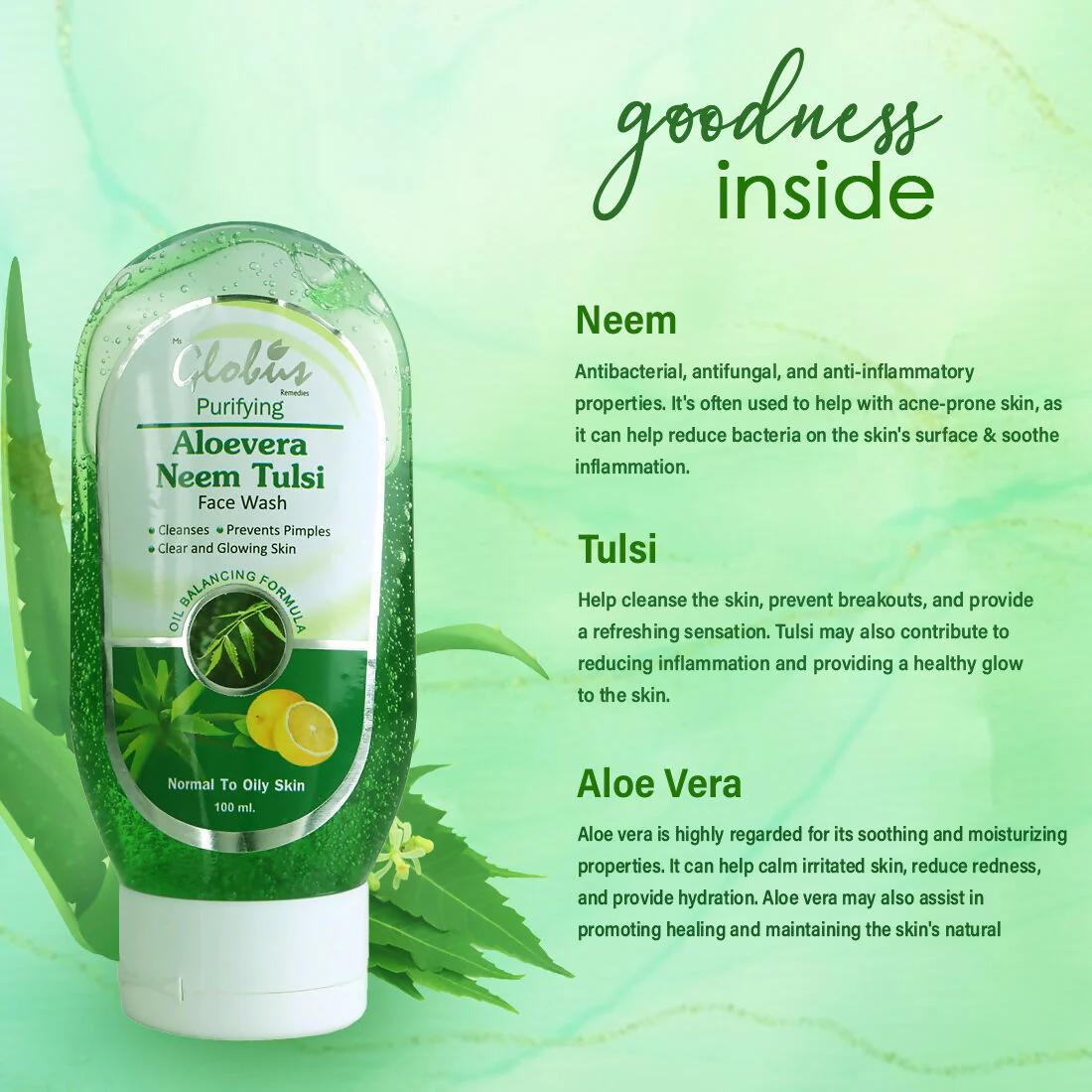 Globus Remedies Aloe vera Neem Tulsi Face Wash - Image 4