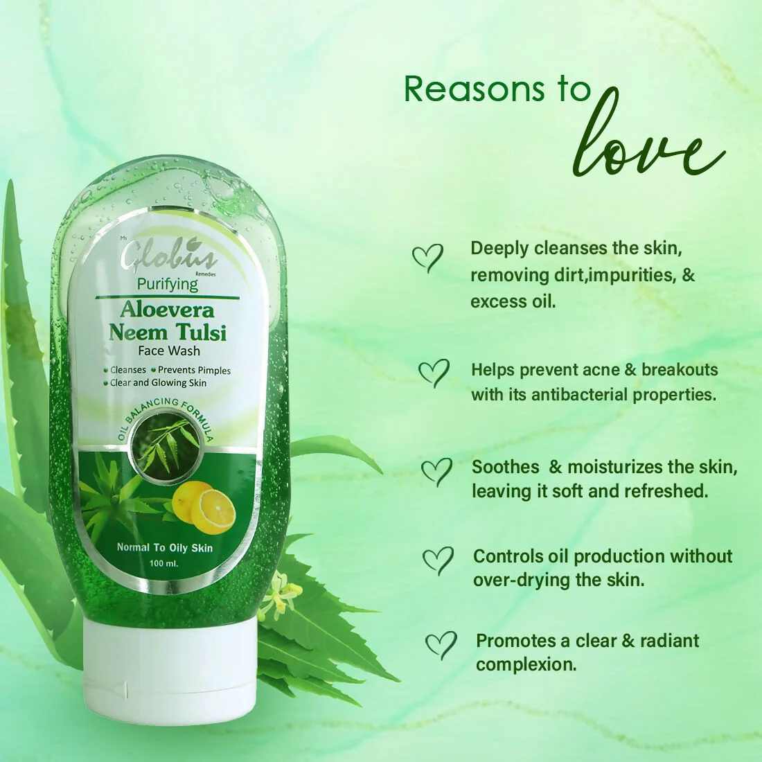 Globus Remedies Aloe vera Neem Tulsi Face Wash - Image 5