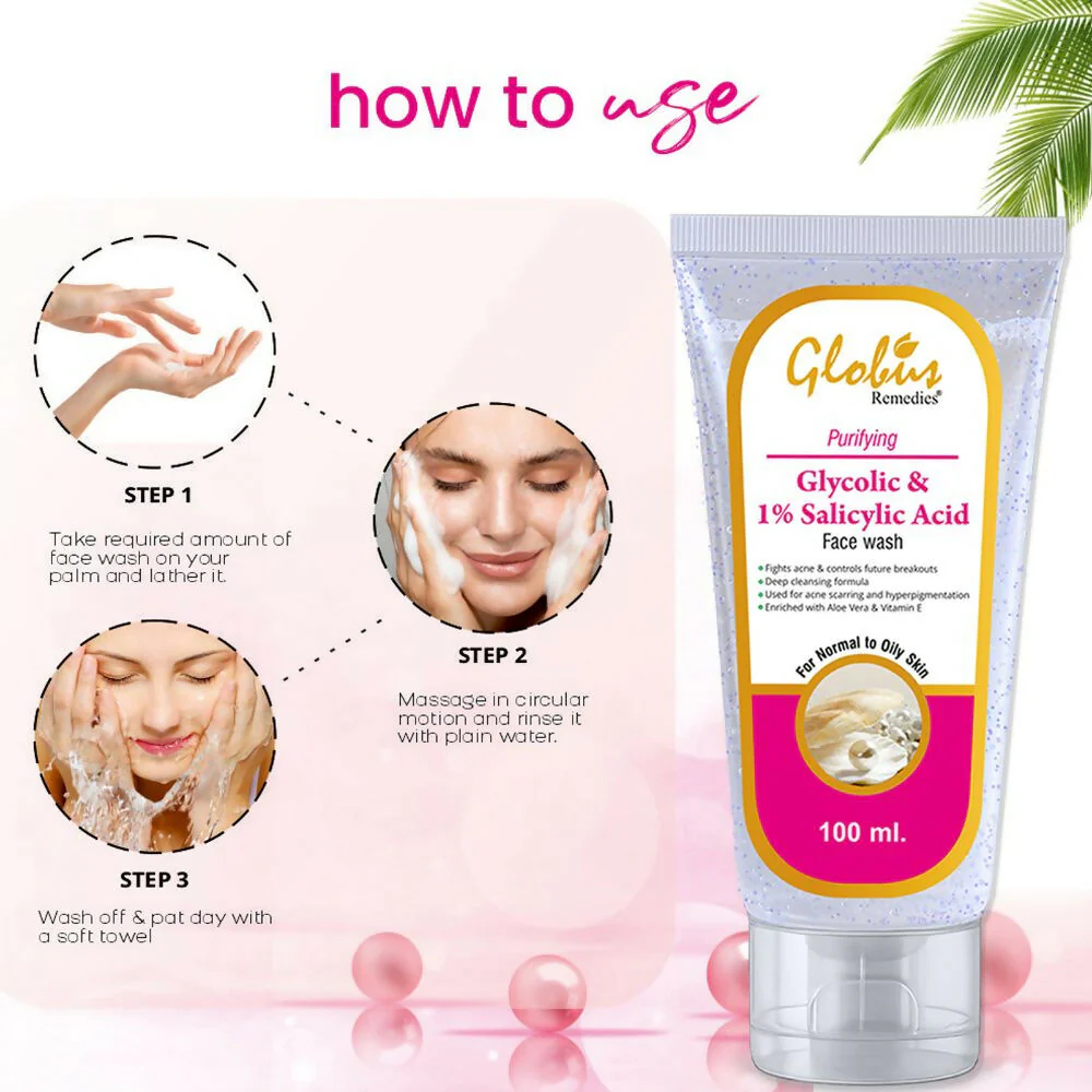Globus Remedies Anti Acne Glycolic & 1% Salicylic Acid Face wash, For Oily & Acne Prone Skin - Image 3