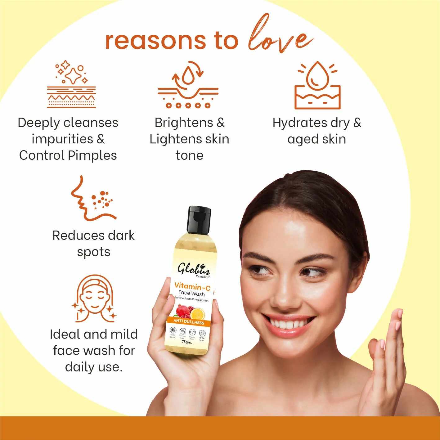 Globus Remedies Anti Ageing Globus Naturals Anti-Ageing Skin Brightening Vitamin C Face Wash - Image 4