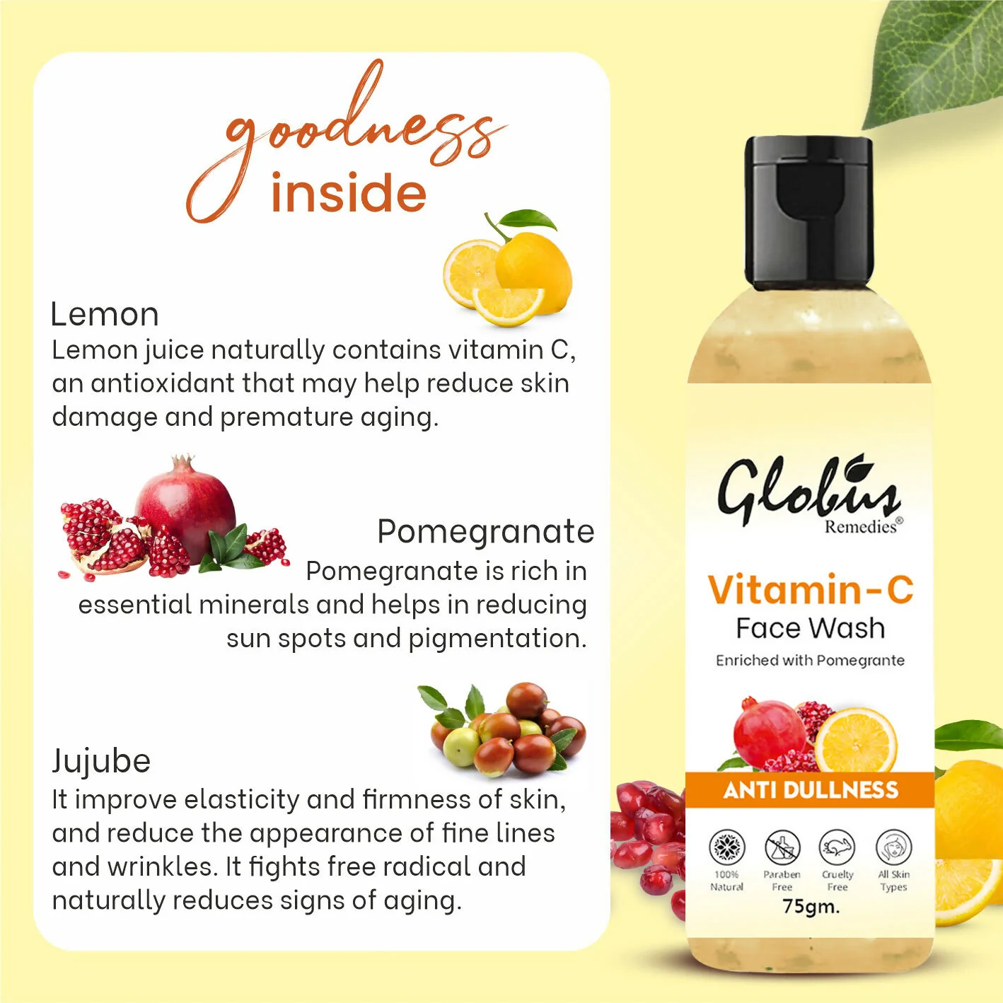 Globus Remedies Anti Ageing Globus Naturals Anti-Ageing Skin Brightening Vitamin C Face Wash - Image 6