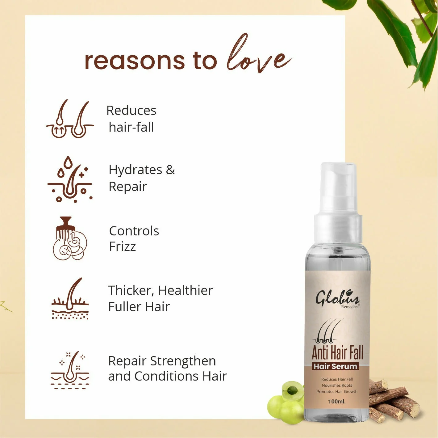 Globus Remedies Anti-Hair Fall Hair Serum, For Frizzy Hair, Smoothens Rough Ends, Adds Instant Shine - Image 3