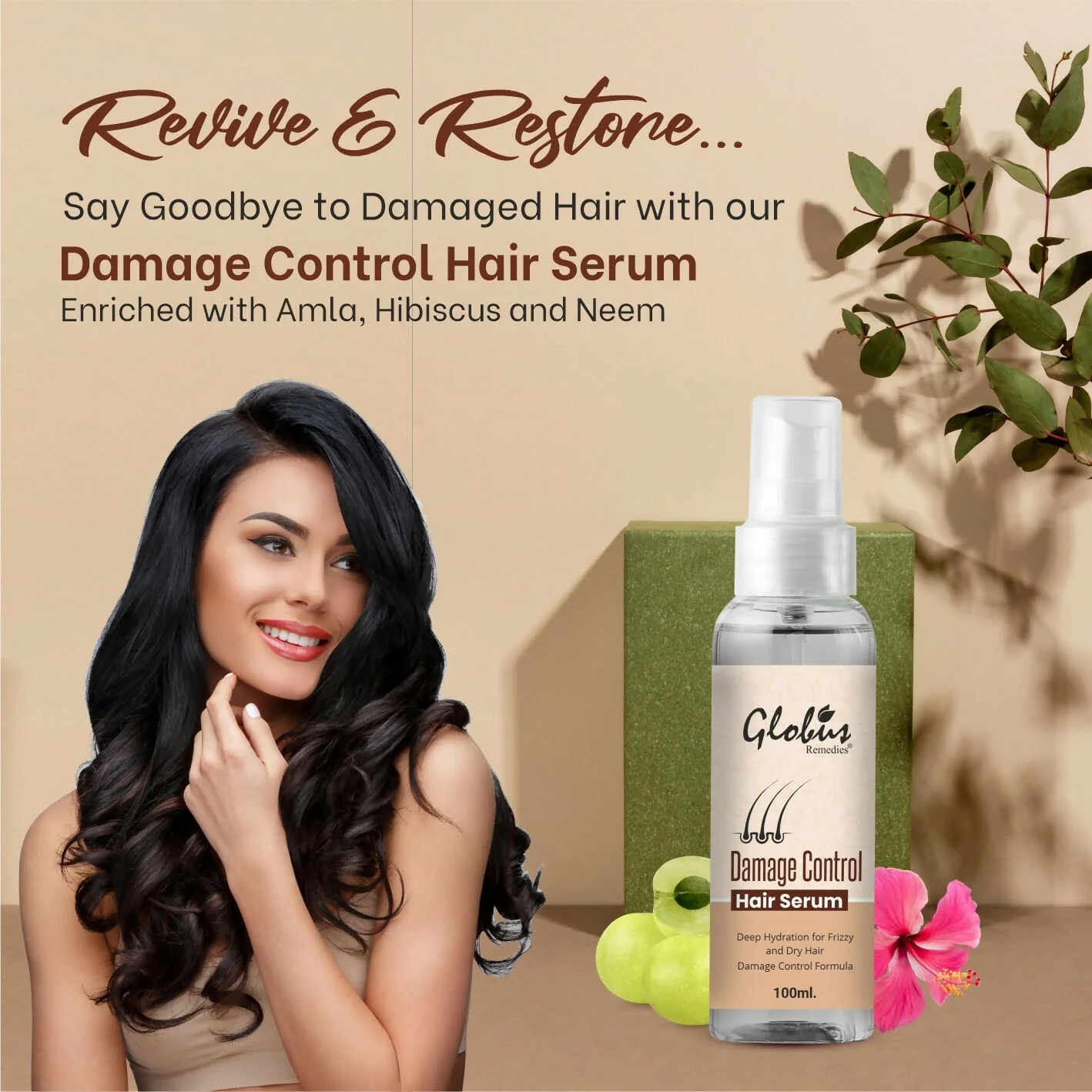 Globus Remedies Damage Control Hair Serum, For Frizzy Hair, Smoothens Rough Ends, Adds Instant Shine,100ml - Image 2