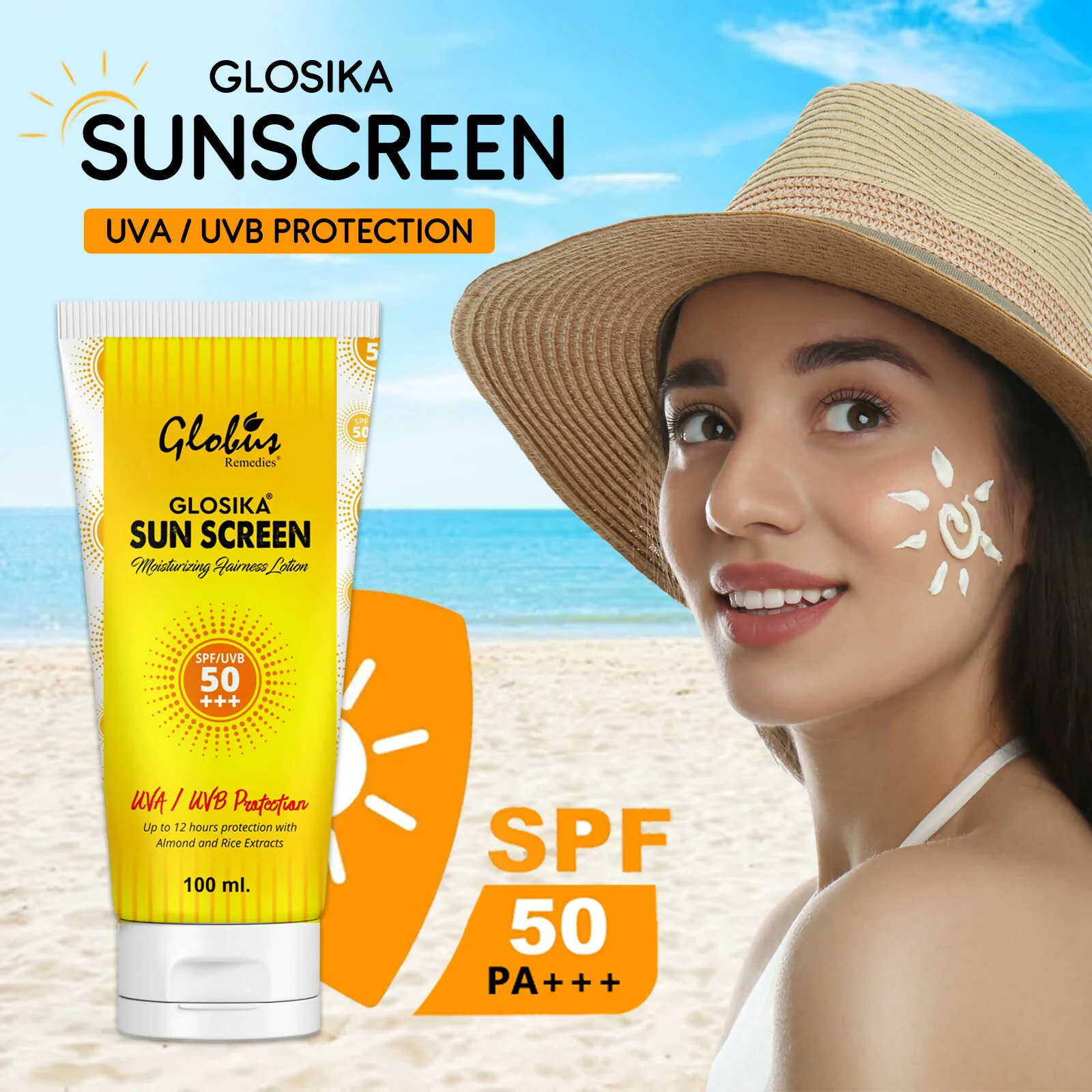 Globus Remedies Glosika Sunscreen Lotion, SPF 50 PA+++ Up to 12 hrs Protection - Image 5