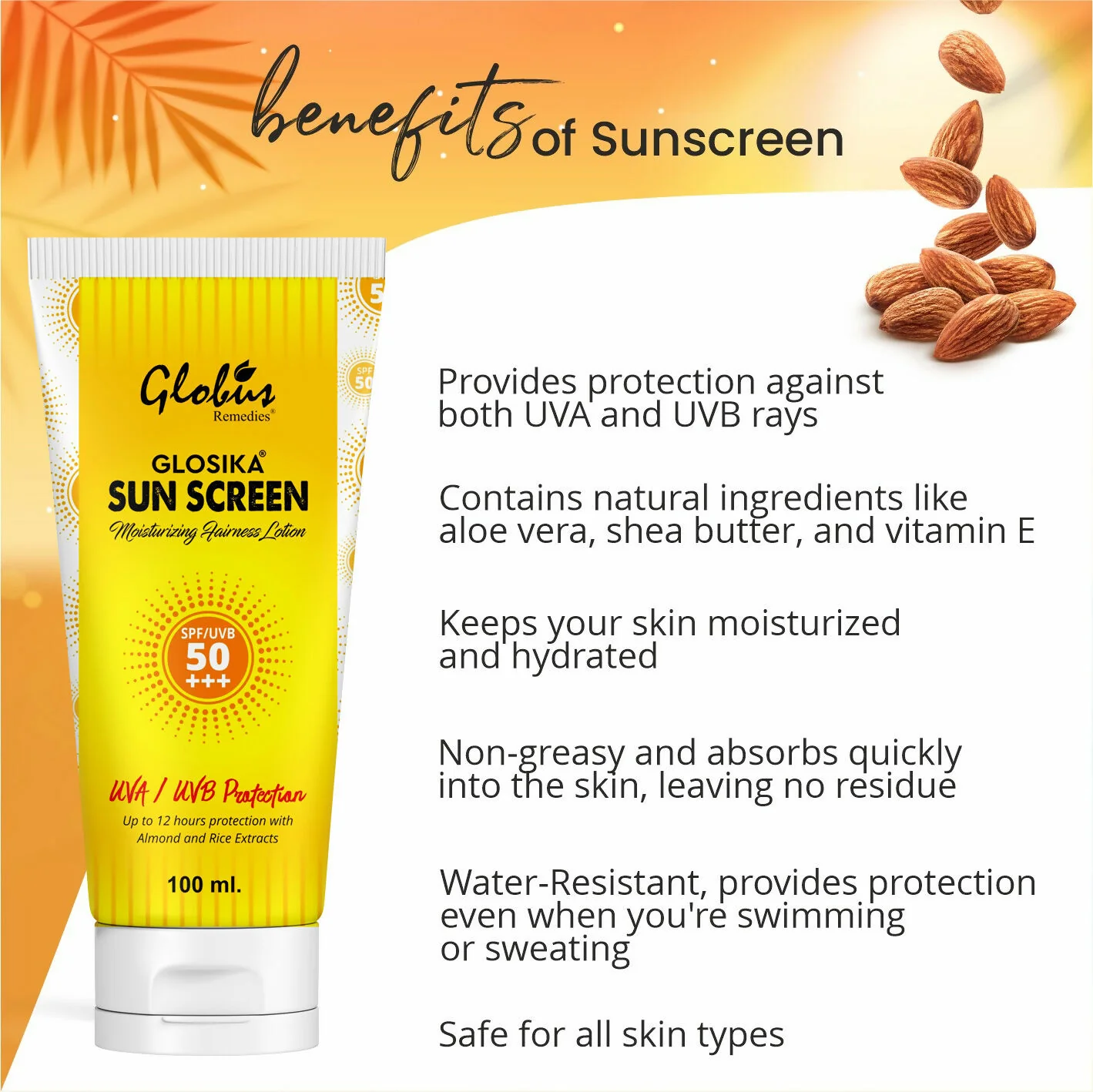 Globus Remedies Glosika Sunscreen Lotion, SPF 50 PA+++ Up to 12 hrs Protection - Image 6
