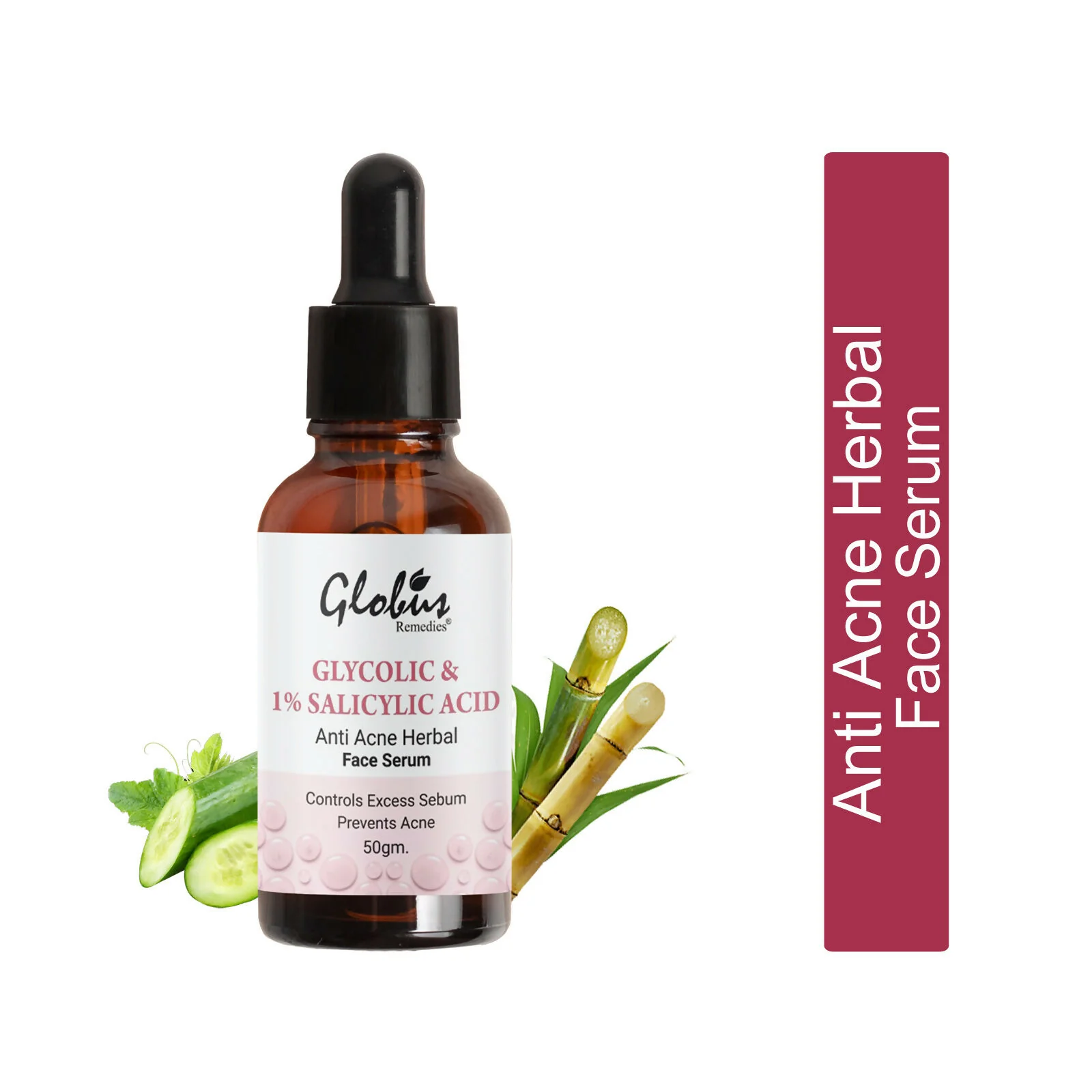 Globus Remedies Glycolic & 1% Salicylic Acid Anti Acne Face Serum - Image 2