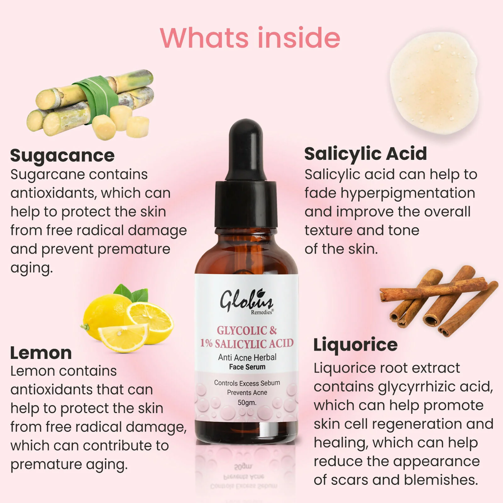 Globus Remedies Glycolic & 1% Salicylic Acid Anti Acne Face Serum - Image 5