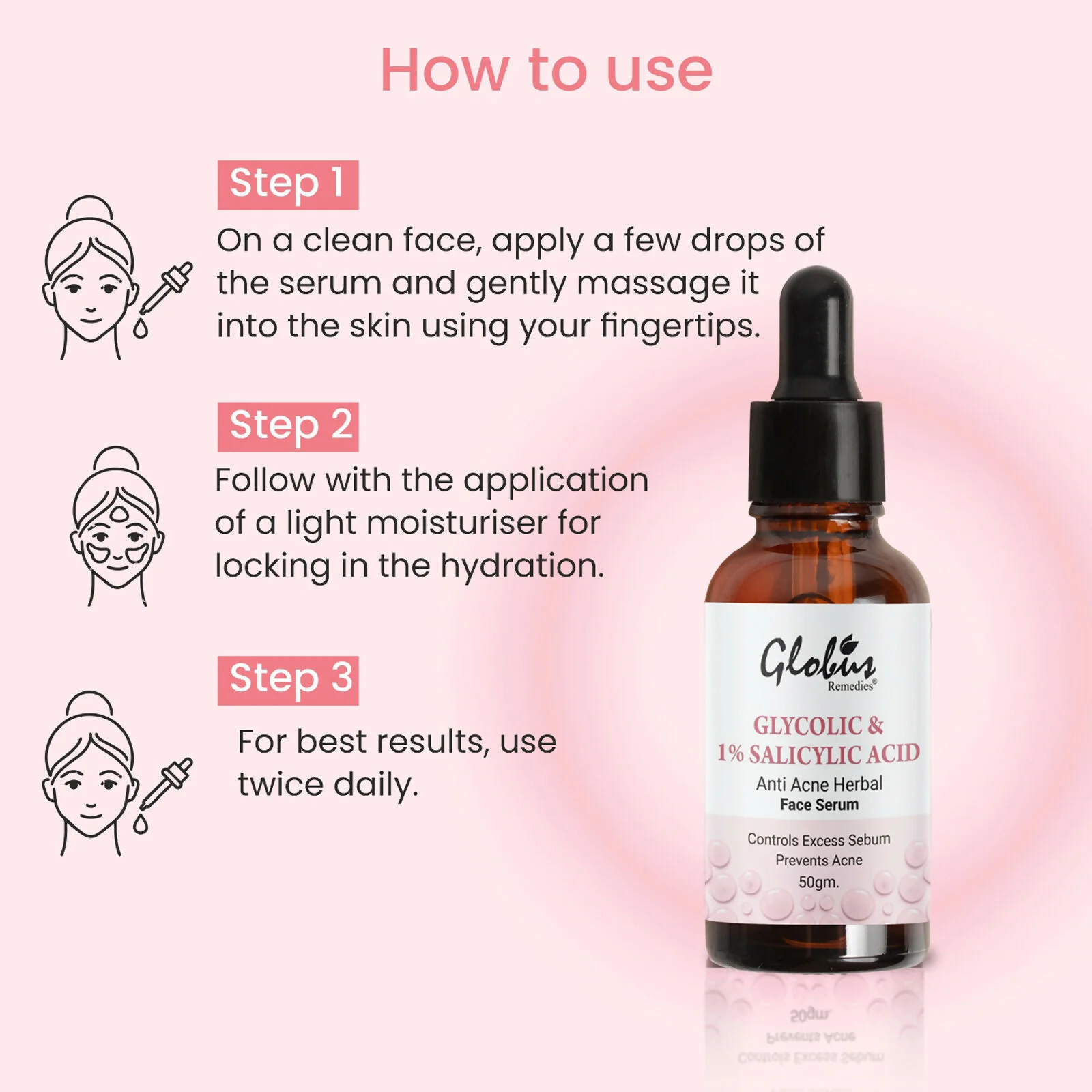 Globus Remedies Glycolic & 1% Salicylic Acid Anti Acne Face Serum - Image 6
