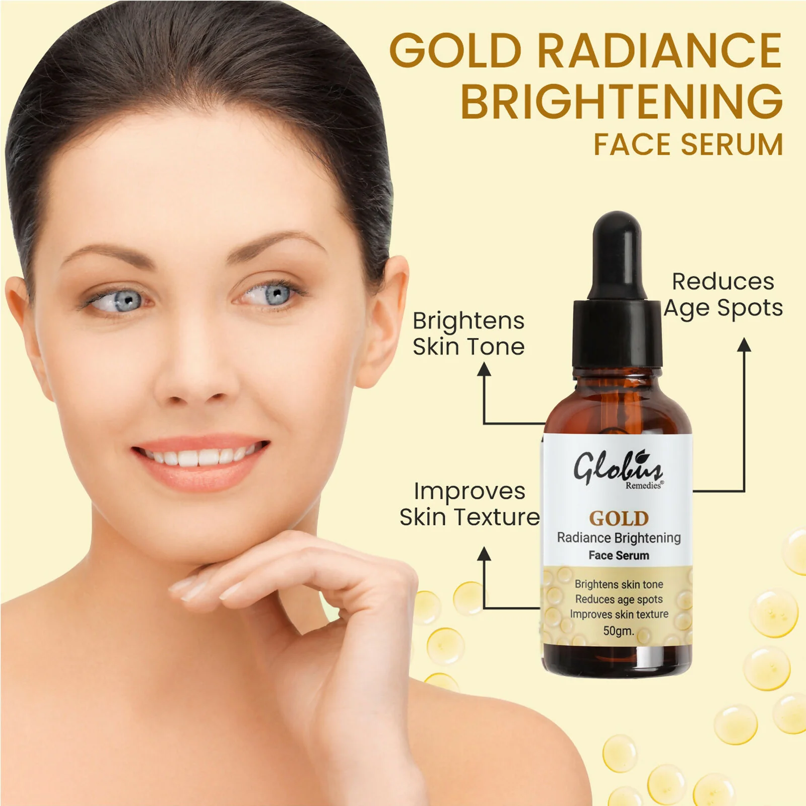 Globus Remedies Gold Radiance Anti Aging Face Serum, For Skin Lightening & Dark Spots Removal - Image 4