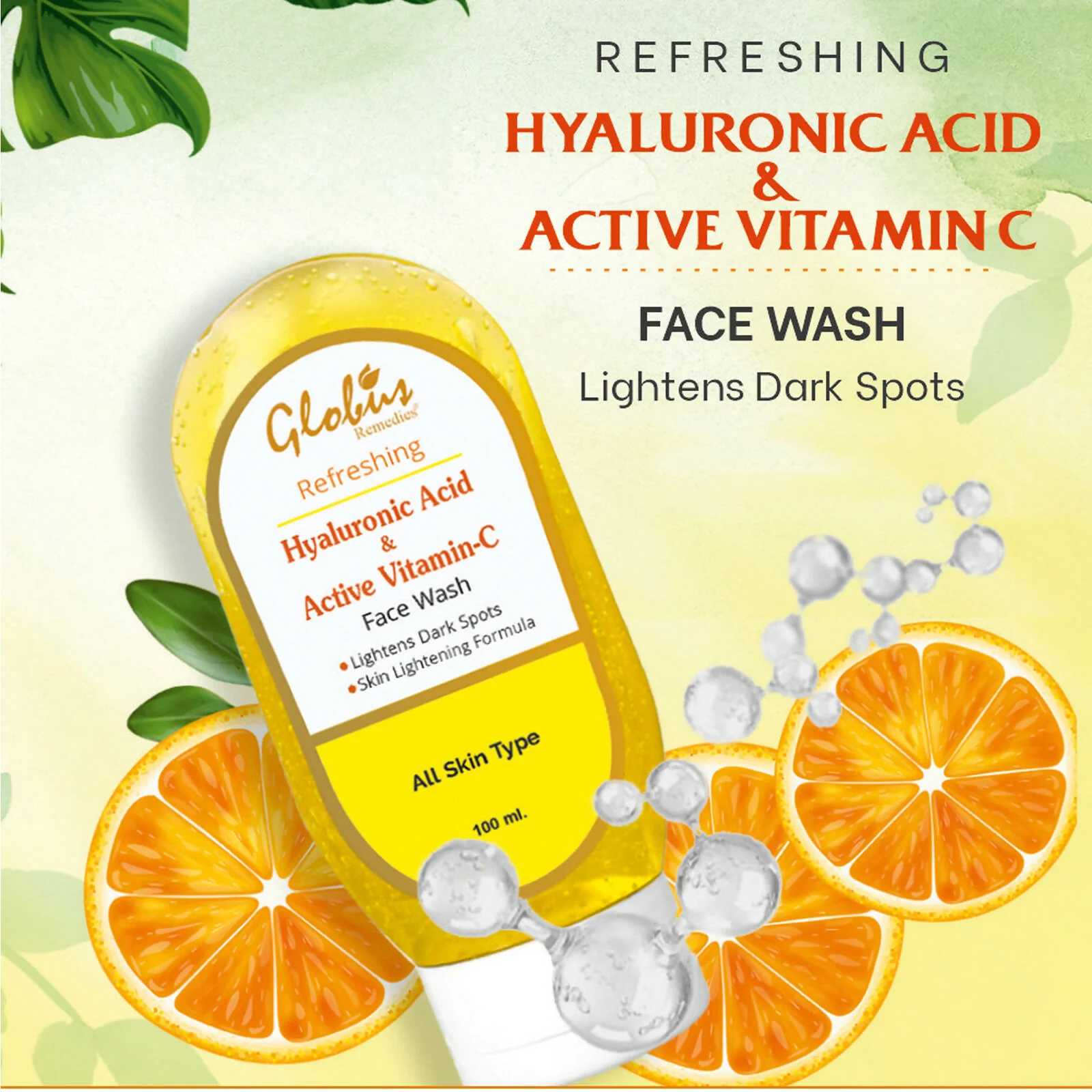 Globus Remedies Hyaluronic Acid & Vitamin C Face wash - Image 2