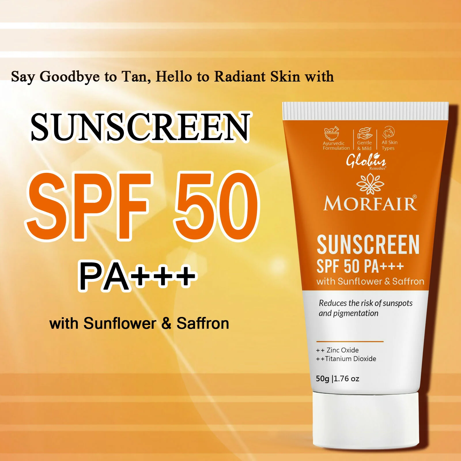 Globus Remedies Morfair Sunscreen SPF 50 PA+++ with Sunflower & Saffron For Reduces Sunspots & Pigmentation - Image 4