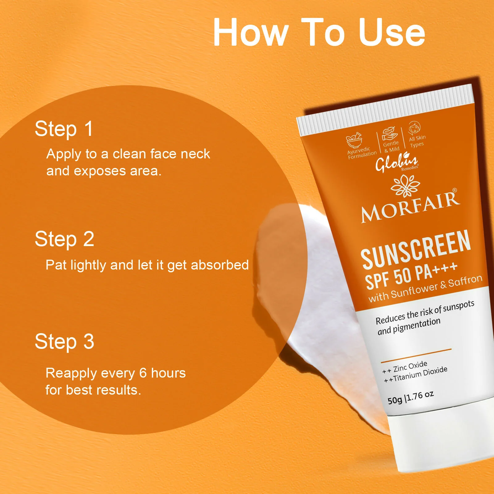 Globus Remedies Morfair Sunscreen SPF 50 PA+++ with Sunflower & Saffron For Reduces Sunspots & Pigmentation - Image 9