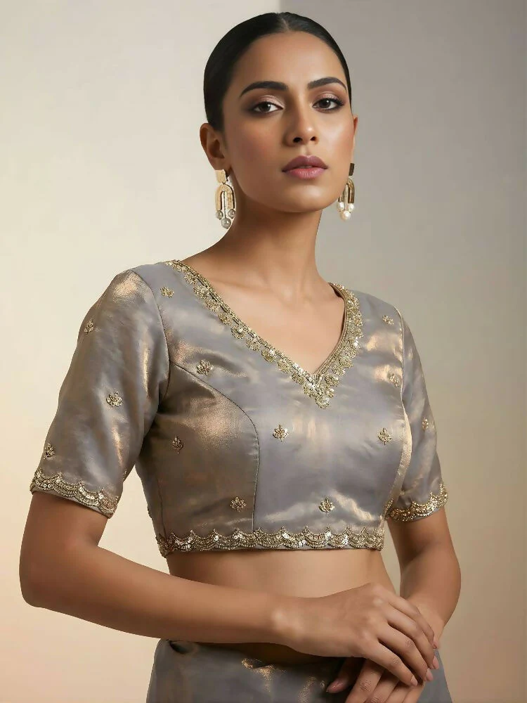 Joban Fashion Beige Fandy Satin Silk Party Wear Sarees - Image 6