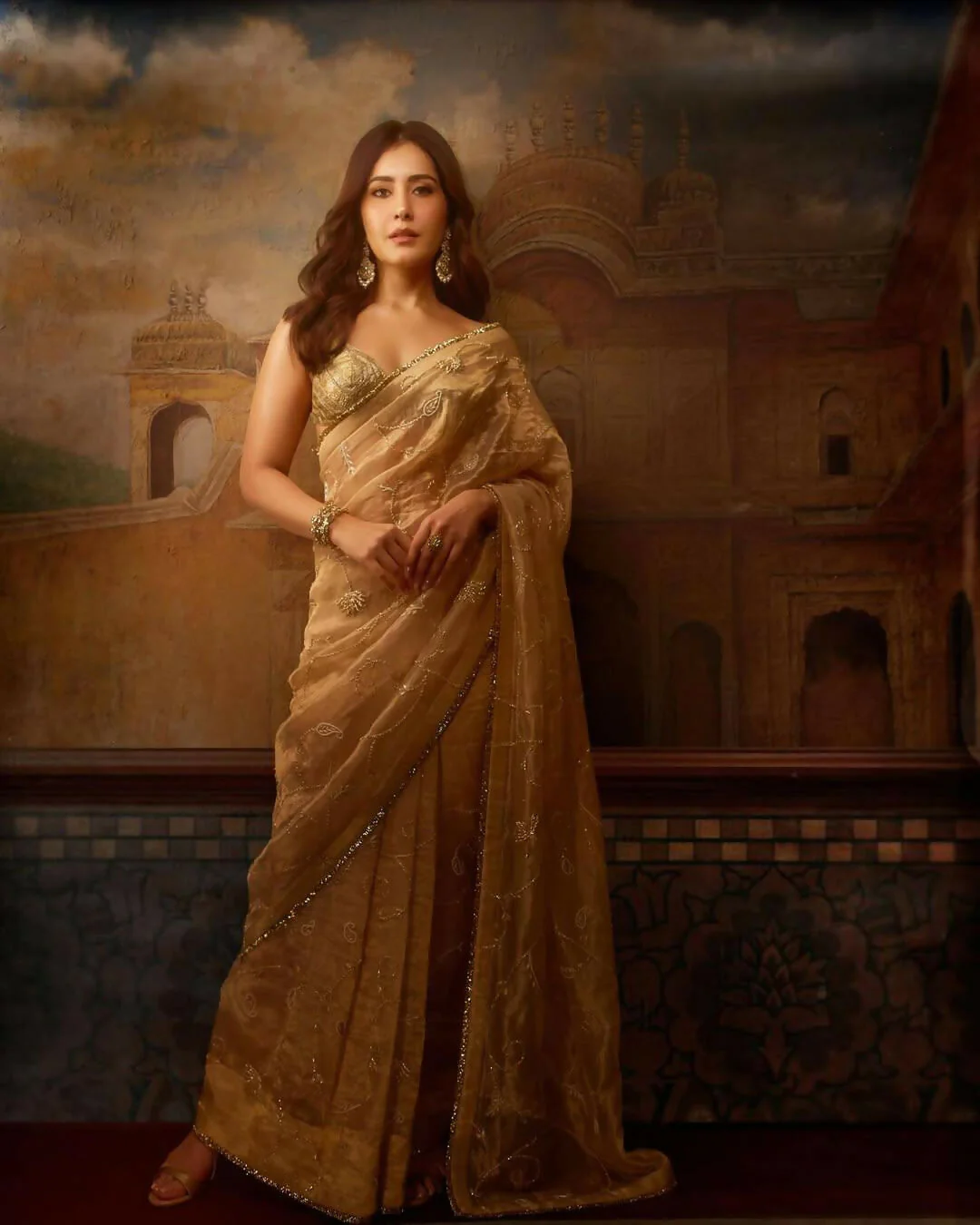 Joban Fashion Beige Rose Gold Silk Party Wear Sarees