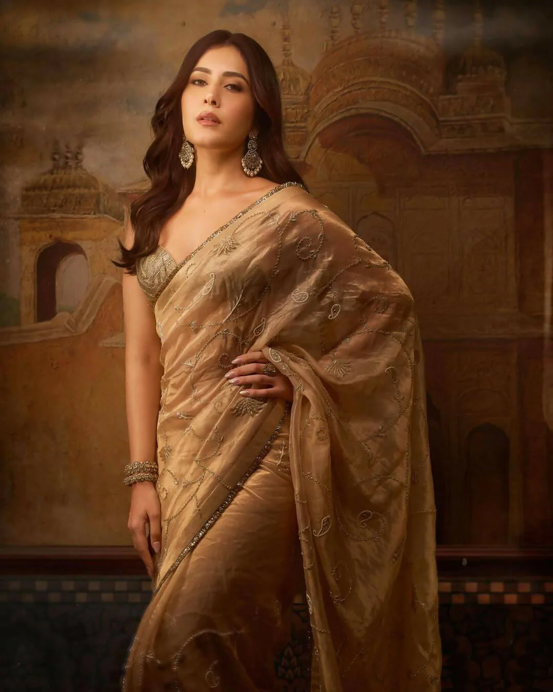 Joban Fashion Beige Rose Gold Silk Party Wear Sarees - Image 2