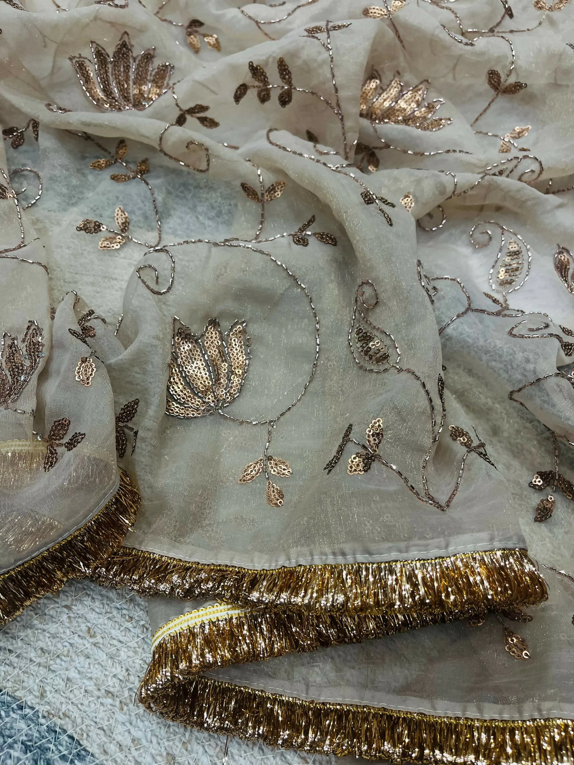 Joban Fashion Beige Rose Gold Silk Party Wear Sarees - Image 3