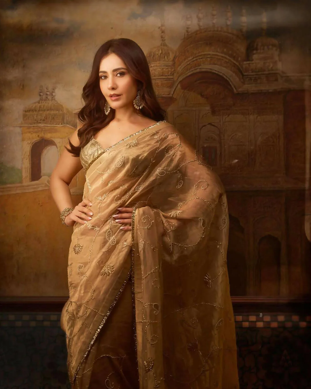 Joban Fashion Beige Rose Gold Silk Party Wear Sarees - Image 5