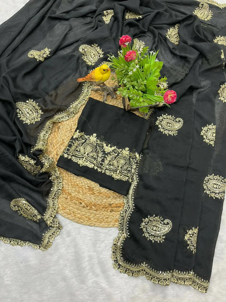 Joban Fashion Black Rangoli Crush Silk Party Wear Sarees - Image 4