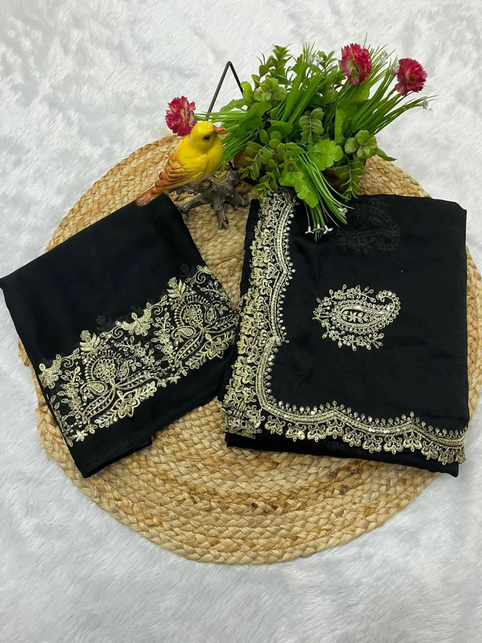 Joban Fashion Black Rangoli Crush Silk Party Wear Sarees - Image 7