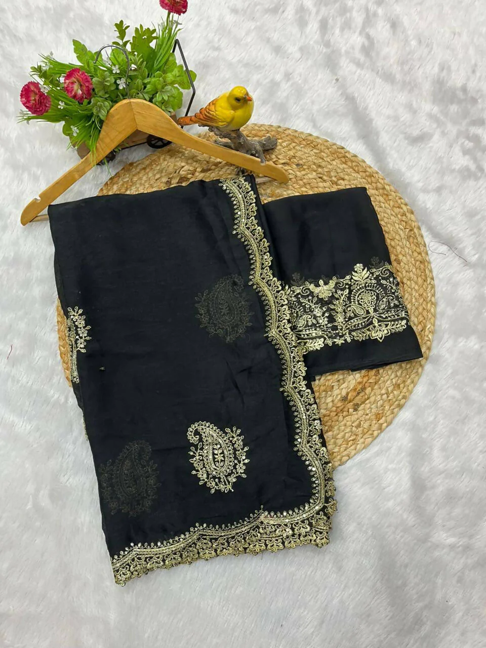 Joban Fashion Black Rangoli Crush Silk Party Wear Sarees - Image 8