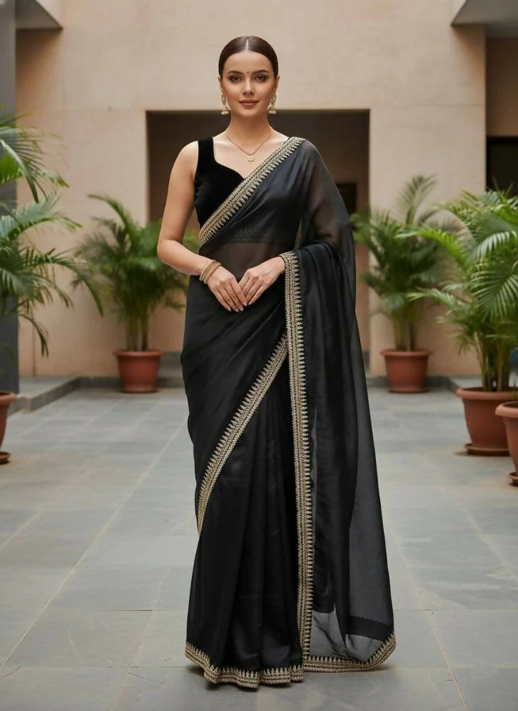 Joban Fashion Black Soft twill Net Party Wear Sarees - Image 3