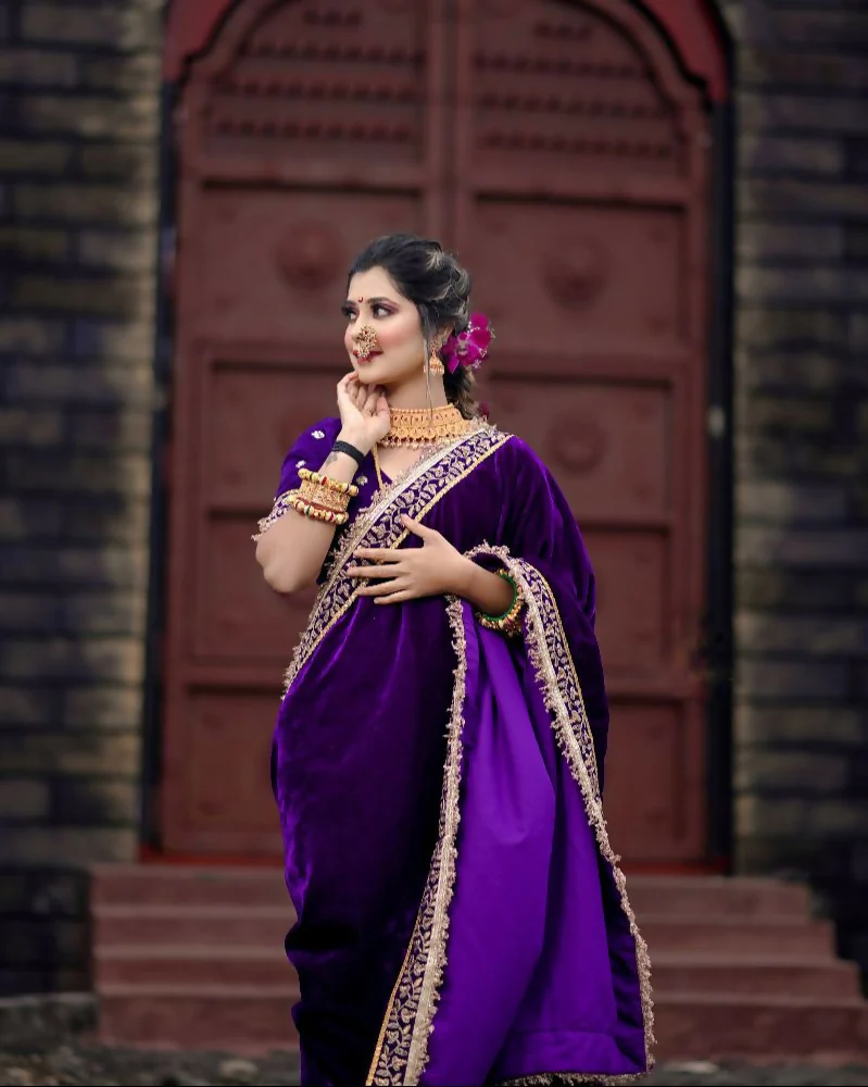 Joban Fashion Blue 9000 Velvet Party Wear Sarees - Image 2