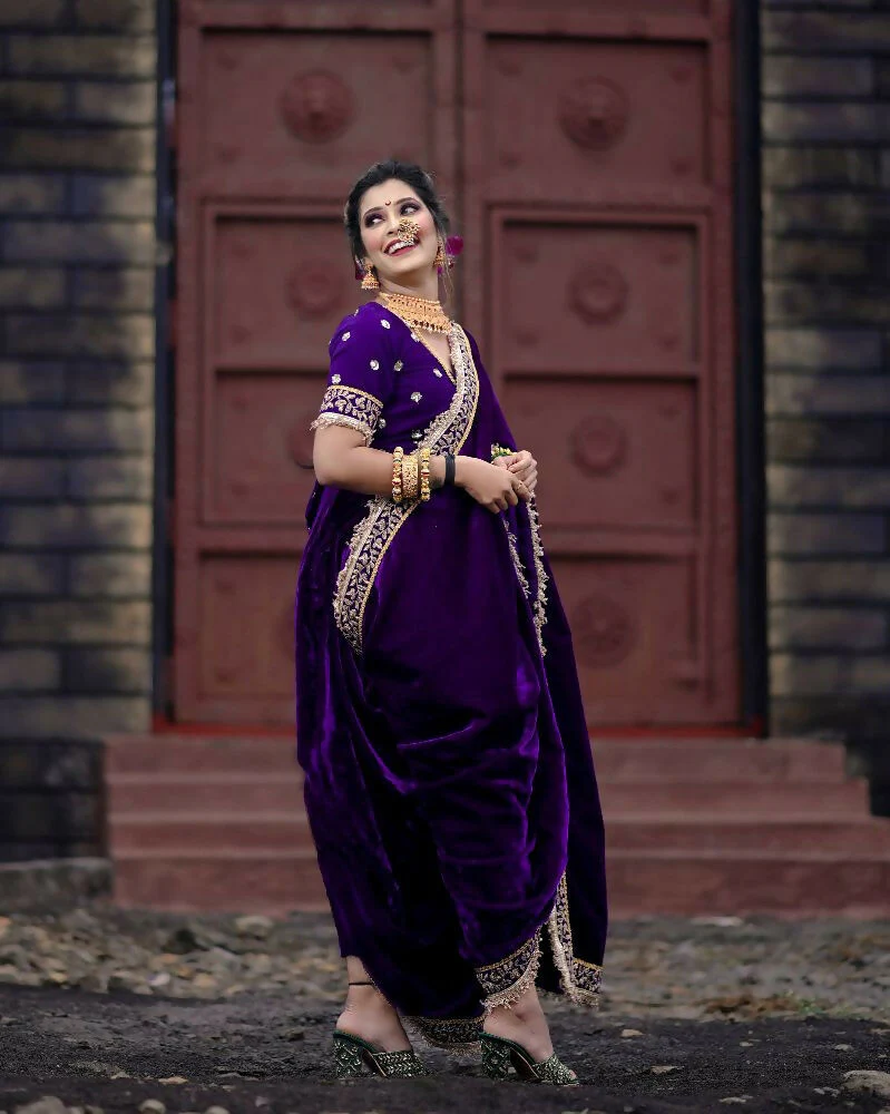Joban Fashion Blue 9000 Velvet Party Wear Sarees - Image 3