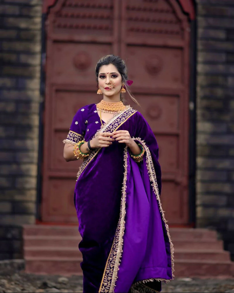 Joban Fashion Blue 9000 Velvet Party Wear Sarees - Image 6