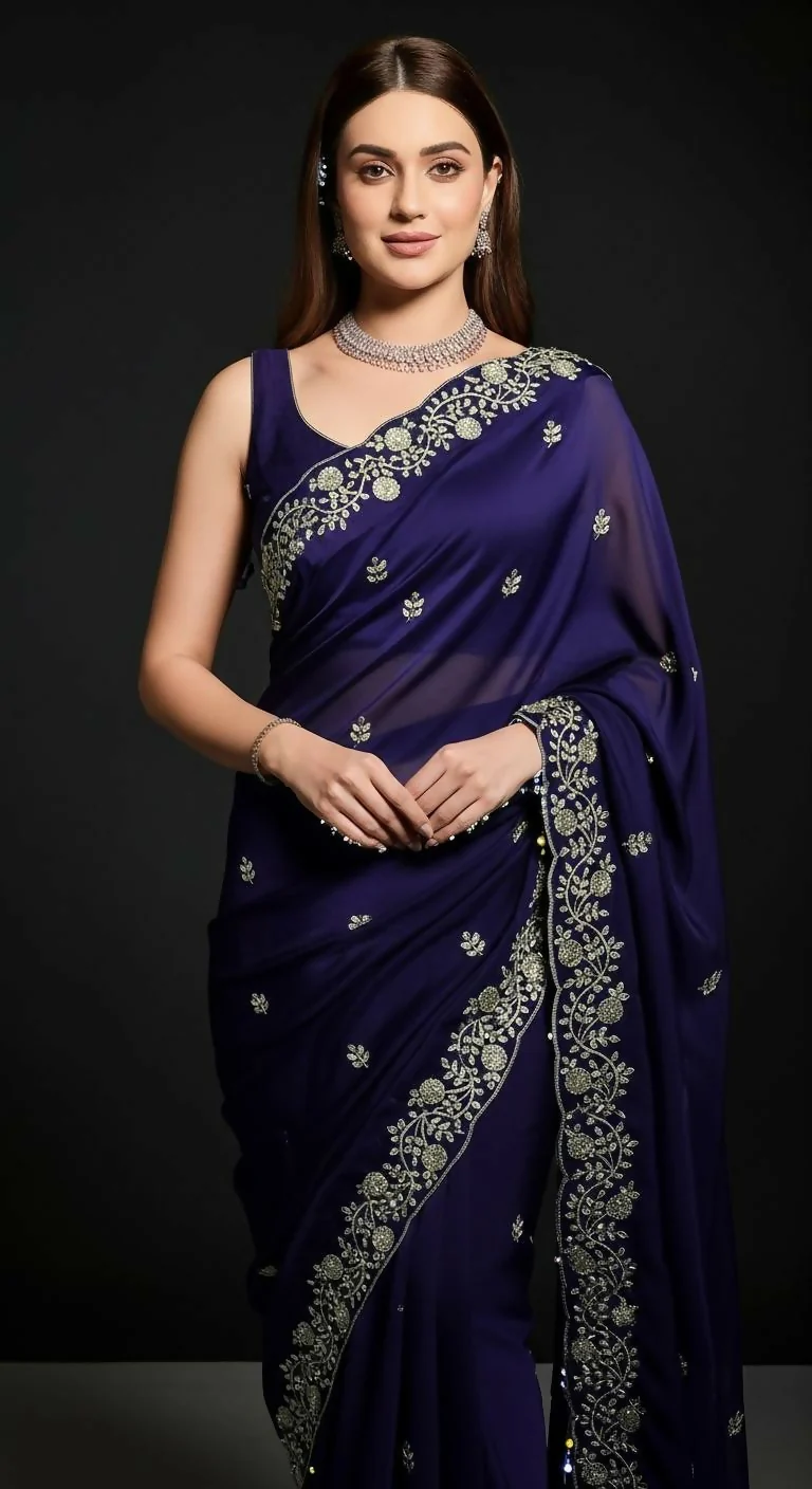 Joban Fashion Blue Fandy Satin Silk Party Wear Sarees - Image 2