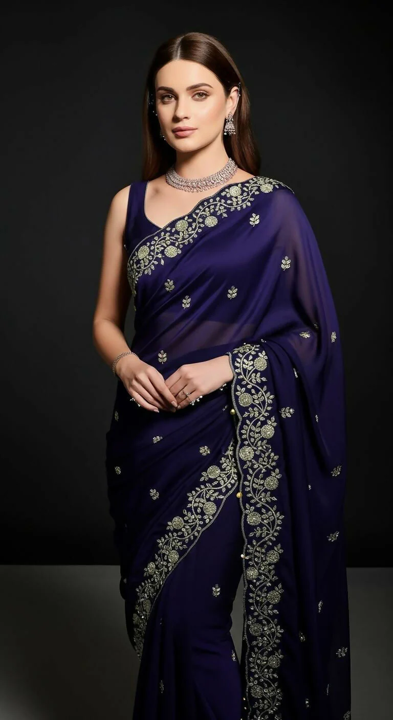 Joban Fashion Blue Fandy Satin Silk Party Wear Sarees - Image 3