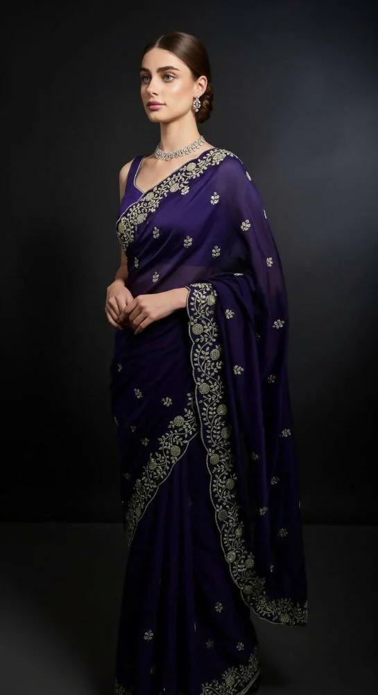 Joban Fashion Blue Fandy Satin Silk Party Wear Sarees - Image 4