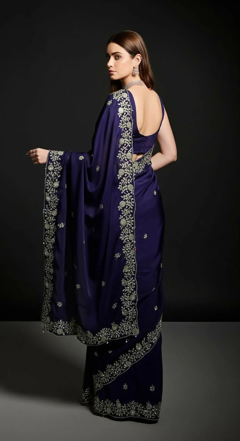 Joban Fashion Blue Fandy Satin Silk Party Wear Sarees - Image 5