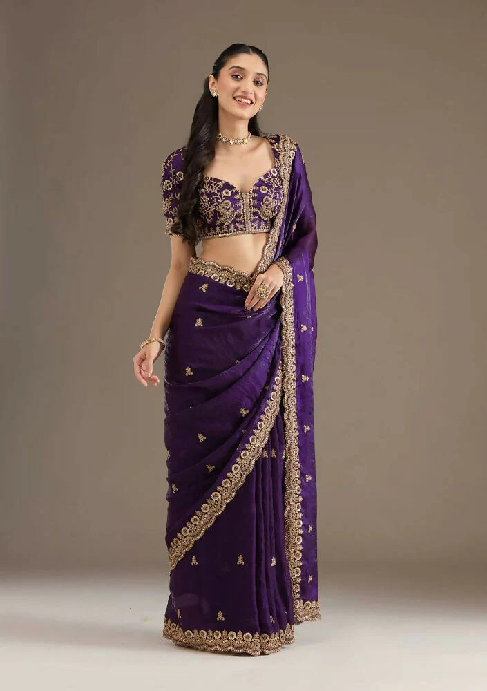 Joban Fashion Blue Frendy Satin Silk Party Wear Sarees