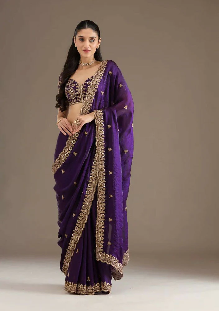 Joban Fashion Blue Frendy Satin Silk Party Wear Sarees - Image 2