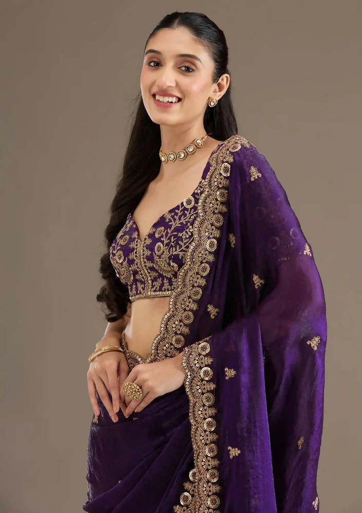 Joban Fashion Blue Frendy Satin Silk Party Wear Sarees - Image 3