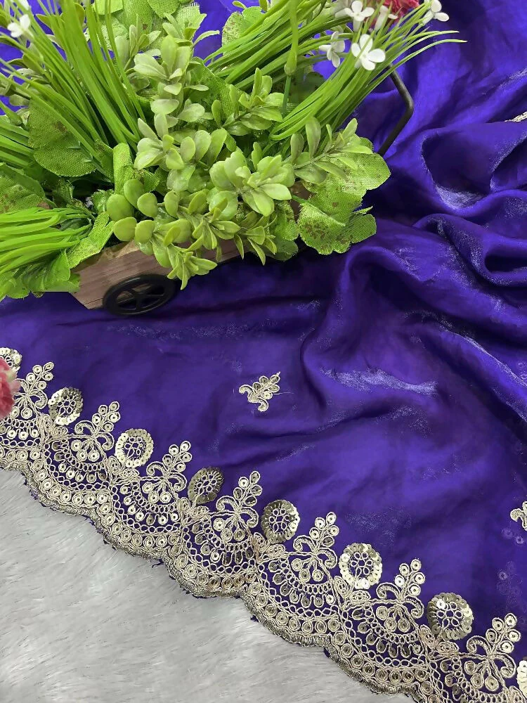 Joban Fashion Blue Frendy Satin Silk Party Wear Sarees - Image 4