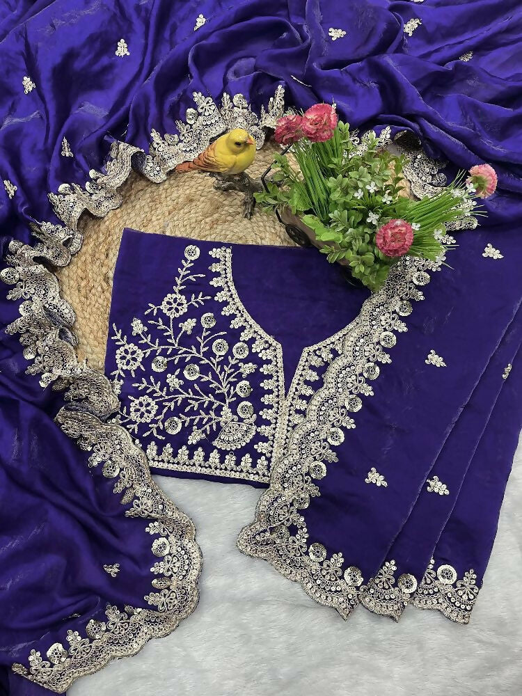 Joban Fashion Blue Frendy Satin Silk Party Wear Sarees - Image 8