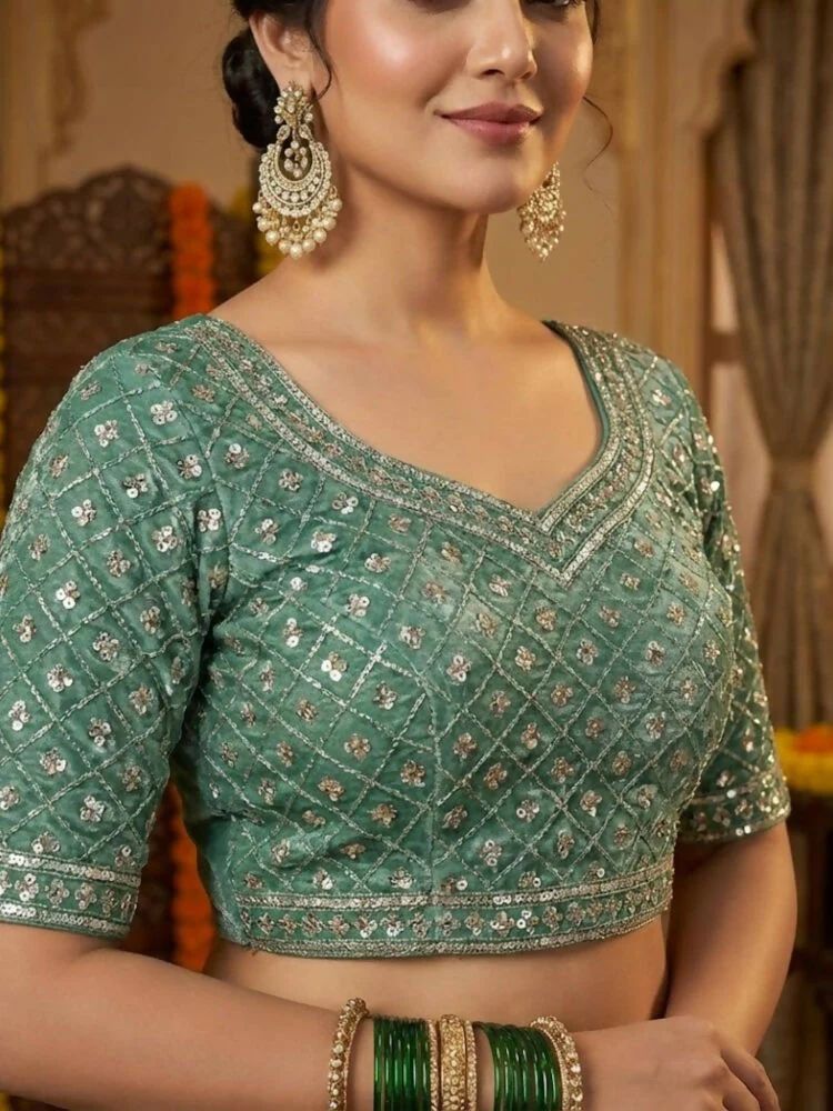 Joban Fashion Green Fandy Satin Silk Party Wear Sarees - Image 6