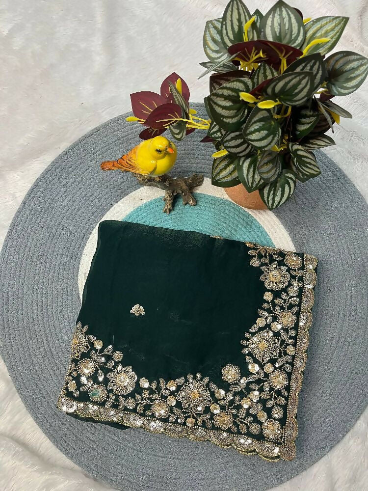 Joban Fashion Green Fandy Satin Silk Party Wear Sarees - Image 4
