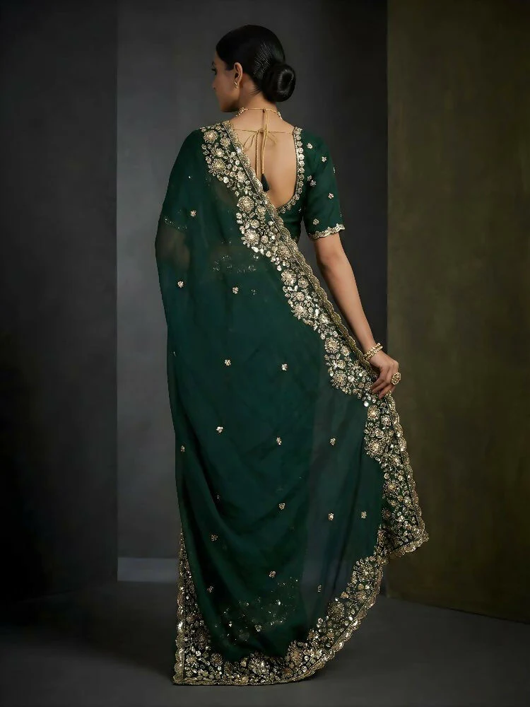 Joban Fashion Green Fandy Satin Silk Party Wear Sarees - Image 6