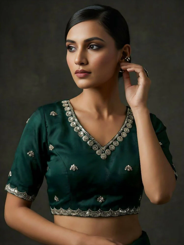 Joban Fashion Green Fandy Satin Silk Party Wear Sarees - Image 8