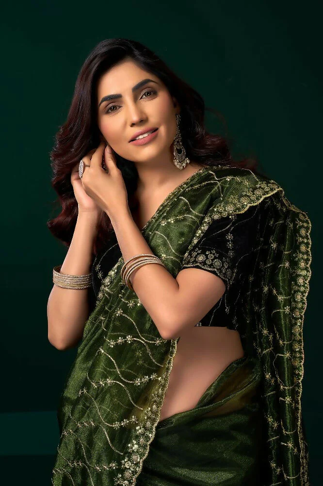 Joban Fashion Green Net Party Wear Sarees - Image 3