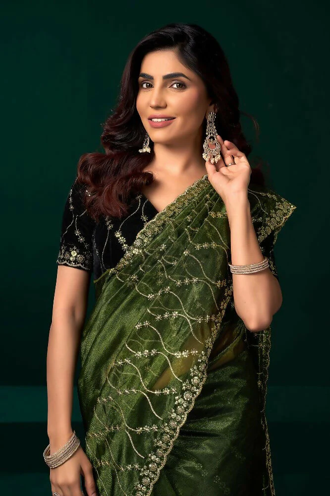 Joban Fashion Green Net Party Wear Sarees - Image 4