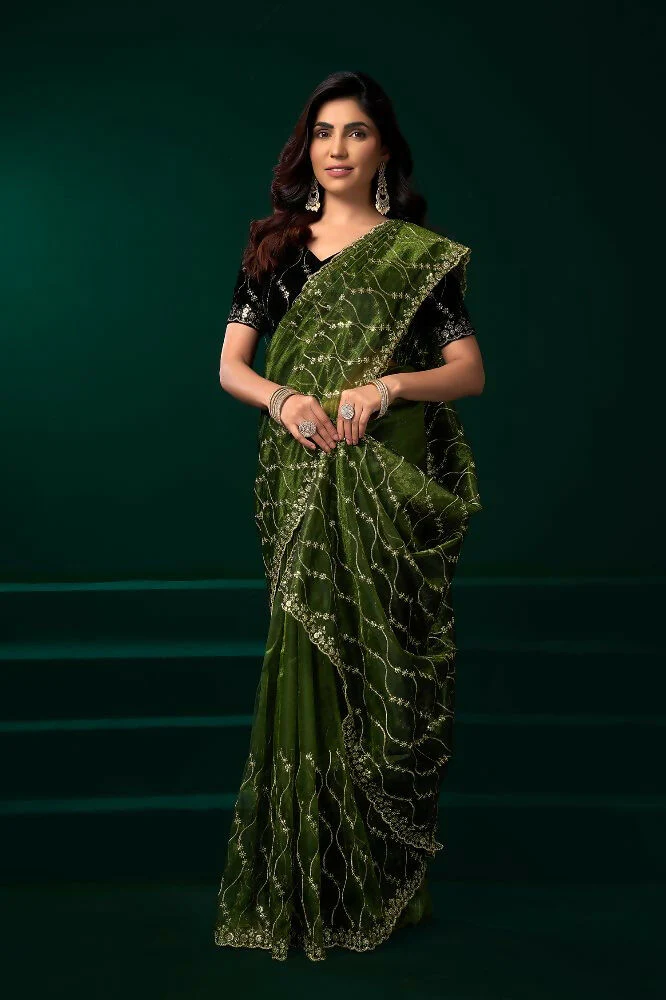 Joban Fashion Green Net Party Wear Sarees - Image 6