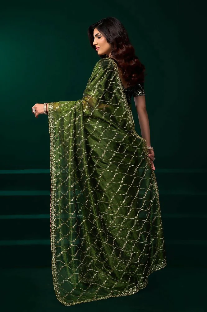 Joban Fashion Green Net Party Wear Sarees - Image 7