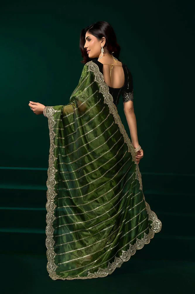 Joban Fashion Green Net Party Wear Sarees - Image 7