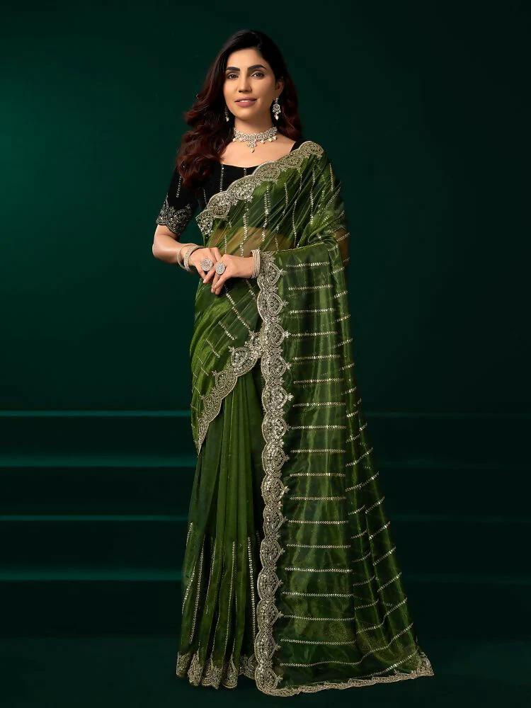 Joban Fashion Green Net Party Wear Sarees - Image 8